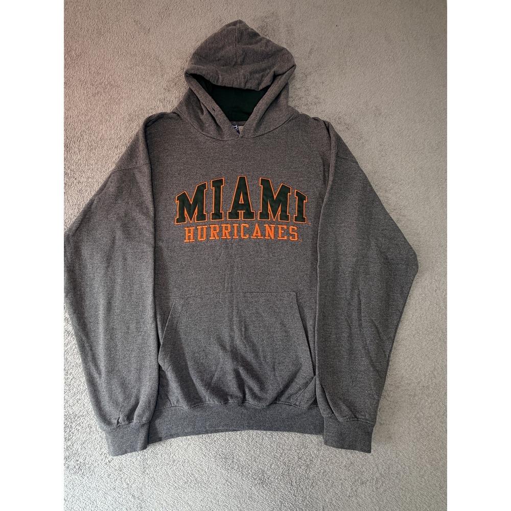 Miami Hurricanes Hoodie Mens 2XL Gray NCAA Basketball Old Varsity Brand
